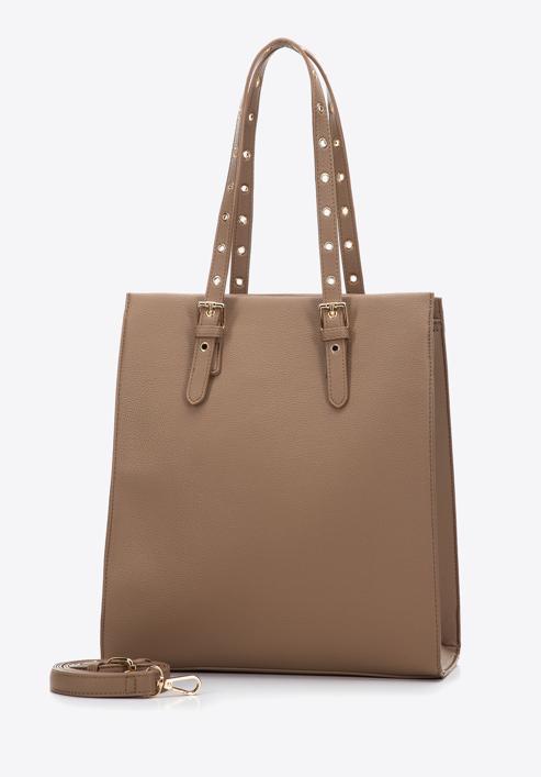 Shopper bag with studded handles, brown, 97-4Y-516-1, Photo 3