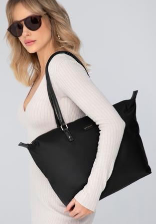 Women's large nylon shopper bag, black, 97-4Y-101-1, Photo 1