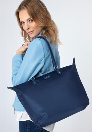 Women's large nylon shopper bag, navy blue, 97-4Y-101-7, Photo 1