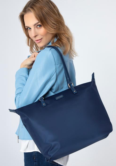 Women's large nylon shopper bag, navy blue, 97-4Y-101-3, Photo 15