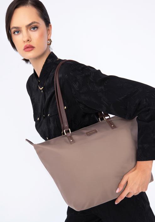 Women's large nylon shopper bag, beige, 97-4Y-101-P, Photo 15