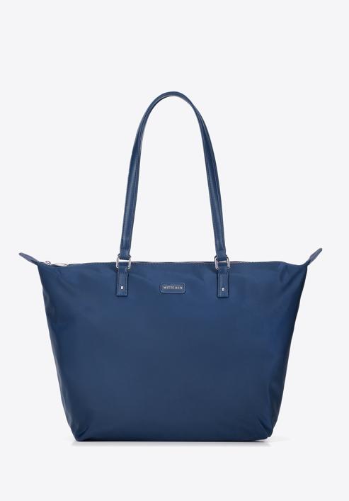 Women's large nylon shopper bag, navy blue, 97-4Y-101-3, Photo 2