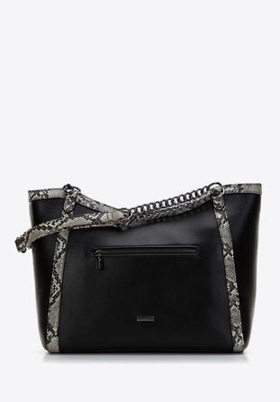 Faux leather shopper bag with animal print, black-grey, 97-4Y-508-1, Photo 1