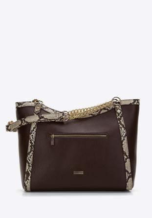 Faux leather shopper bag with animal print, brown-beige, 97-4Y-508-9, Photo 1