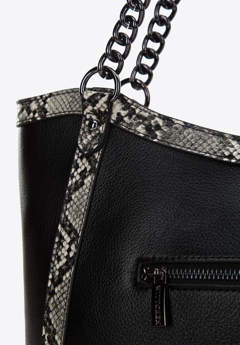 Faux leather shopper bag with animal print, black-grey, 97-4Y-508-1, Photo 5