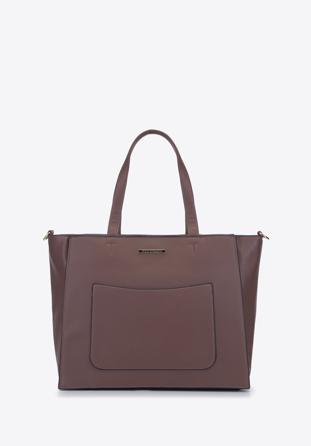Shopper bag with front pocket, brown, 93-4Y-912-5, Photo 1