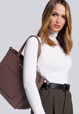 Shopper bag with front pocket, brown, 93-4Y-912-5, Photo 1