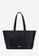 Faux leather shopper bag with stitch detail, black, 95-4Y-524-1, Photo 2