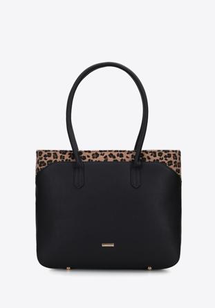 Shopper bag with animal print detail, black, 95-2Y-531-1, Photo 1