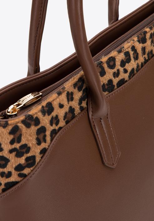 Shopper bag with animal print detail, brown, 95-2Y-531-1, Photo 4