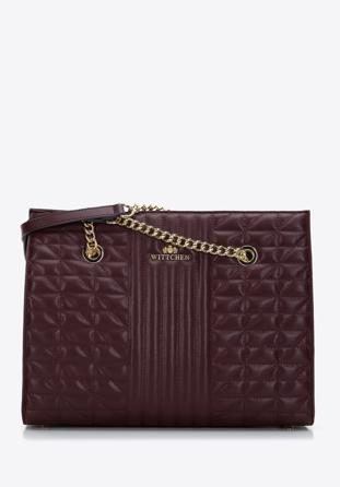 Quilted leather shopper bag, plum, 97-4E-629-3, Photo 1