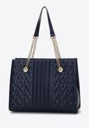 Quilted leather shopper bag, navy blue, 97-4E-629-N, Photo 3