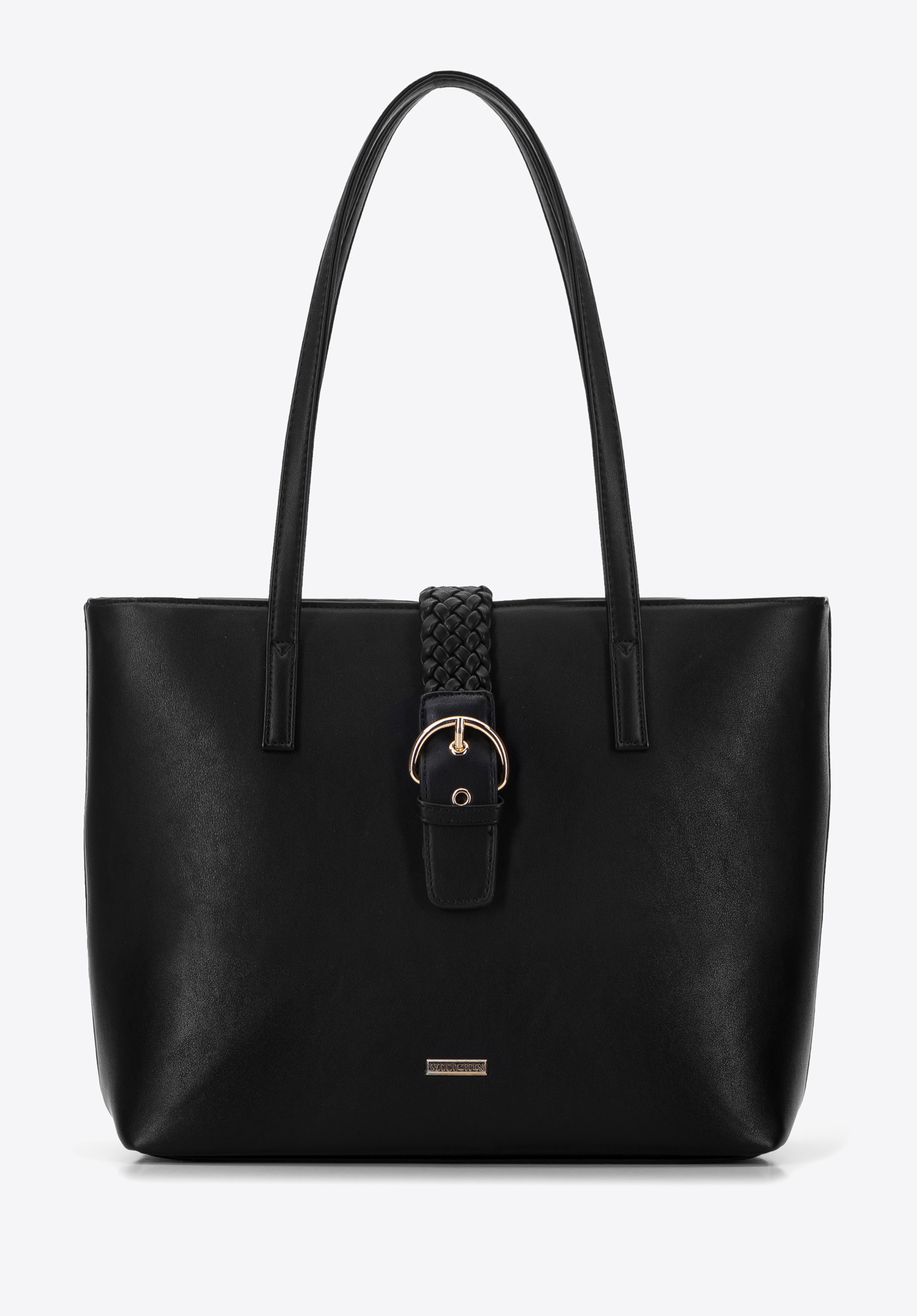 Faux leather shopper bag, black, 96-4Y-608-1, Photo 1