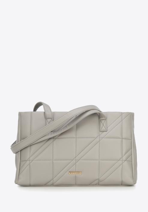 Faux leather quilted shopper bag, light grey, 95-4Y-047-N, Photo 1
