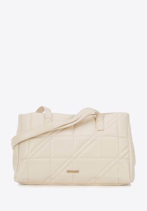 Faux leather quilted shopper bag, cream, 95-4Y-047-N, Photo 1