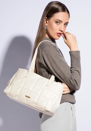 Faux leather quilted shopper bag, cream, 95-4Y-047-9, Photo 1