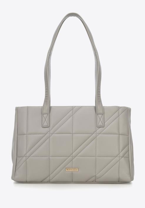 Faux leather quilted shopper bag, light grey, 95-4Y-047-N, Photo 2