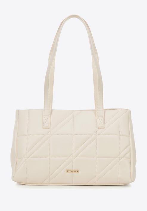 Faux leather quilted shopper bag, cream, 95-4Y-047-N, Photo 2