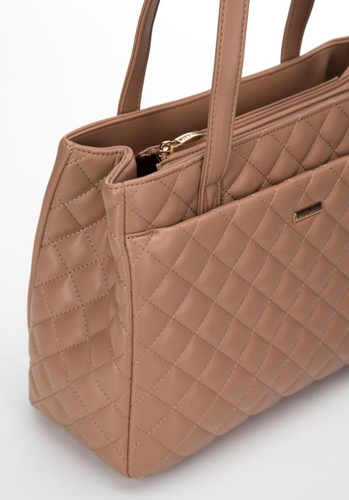 Quilted faux leather shopper bag, beige, 97-4Y-617-9, Photo 5