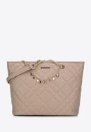 Faux leather shopper bag with decorative chain detail, beige, 95-4Y-401-3, Photo 1