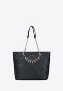 Faux leather shopper bag with decorative chain detail, black, 95-4Y-401-3, Photo 2