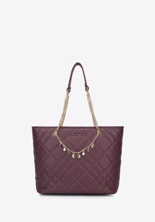 Faux leather shopper bag with decorative chain detail, burgundy, 95-4Y-401-3, Photo 1