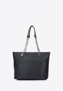 Faux leather shopper bag with decorative chain detail, black, 95-4Y-401-3, Photo 3
