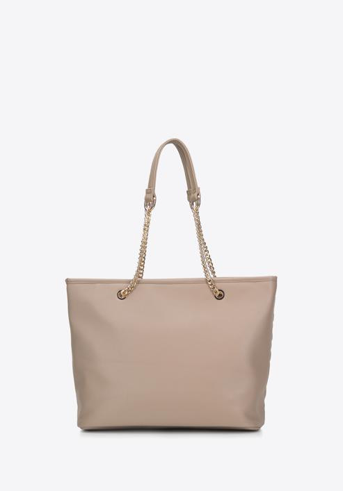 Faux leather shopper bag with decorative chain detail, beige, 95-4Y-401-3, Photo 3