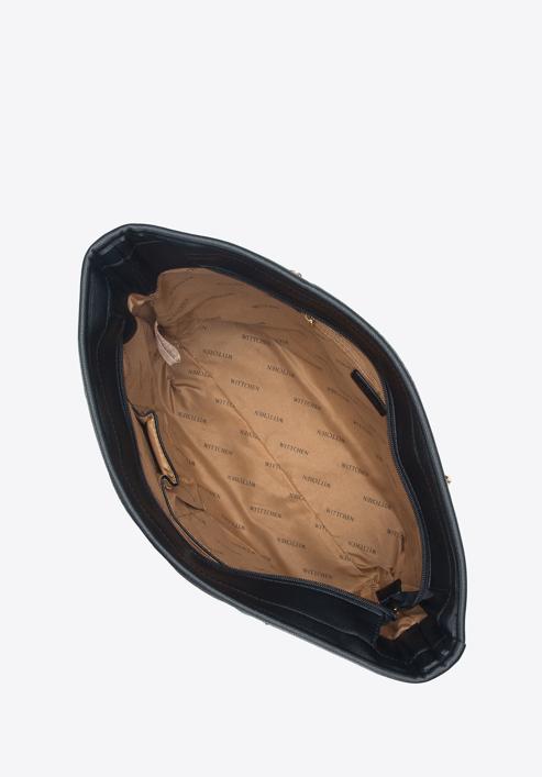 Torebka shopperka z pikowanej ekoskóry z ozdobnym łańcuszkiem, czarny, 95-4Y-401-3, Zdjęcie 4
