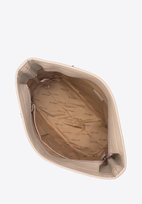 Torebka shopperka z pikowanej ekoskóry z ozdobnym łańcuszkiem, beżowy, 95-4Y-401-3, Zdjęcie 4