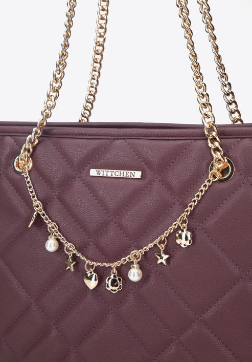 Faux leather shopper bag with decorative chain detail, burgundy, 95-4Y-401-3, Photo 5
