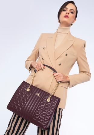 Quilted leather shopper bag, plum, 97-4E-629-3, Photo 1