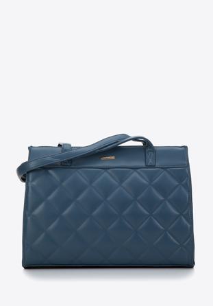 Quilted faux leather shopper bag, dark blue, 97-4Y-610-N, Photo 1