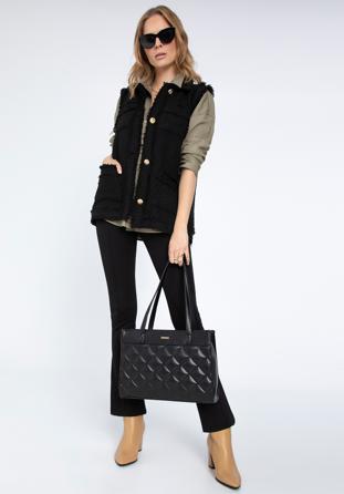 Quilted faux leather shopper bag, black, 97-4Y-610-1, Photo 1