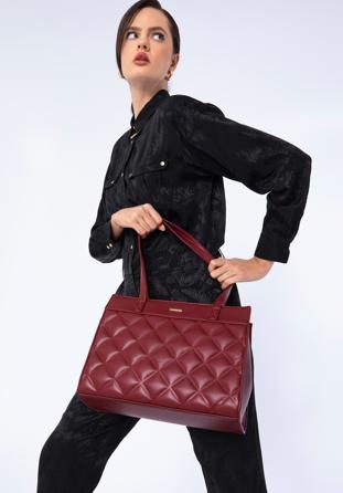 Quilted faux leather shopper bag, dar red, 97-4Y-610-3, Photo 1