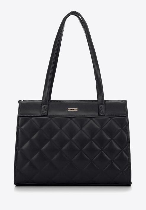 Quilted faux leather shopper bag, black, 97-4Y-610-3, Photo 2