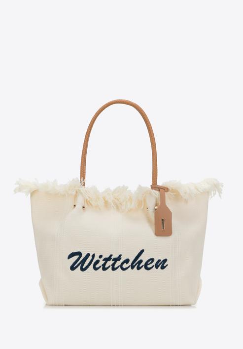 Large fringed woven shopper bag, cream, 98-4Y-400-0, Photo 1