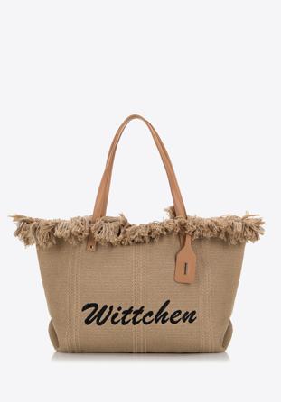 Large fringed woven shopper bag, beige, 98-4Y-400-9, Photo 1