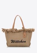 Large fringed woven shopper bag, beige, 98-4Y-400-1, Photo 1