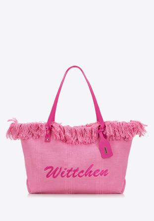 Large fringed woven shopper bag, pink, 98-4Y-400-P, Photo 1