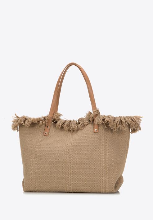 Large fringed woven shopper bag, beige, 98-4Y-400-1, Photo 2