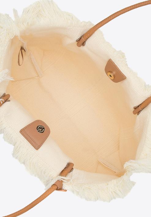 Torebka shopperka z plecionki duża z frędzlami, kremowy, 98-4Y-400-P, Zdjęcie 3