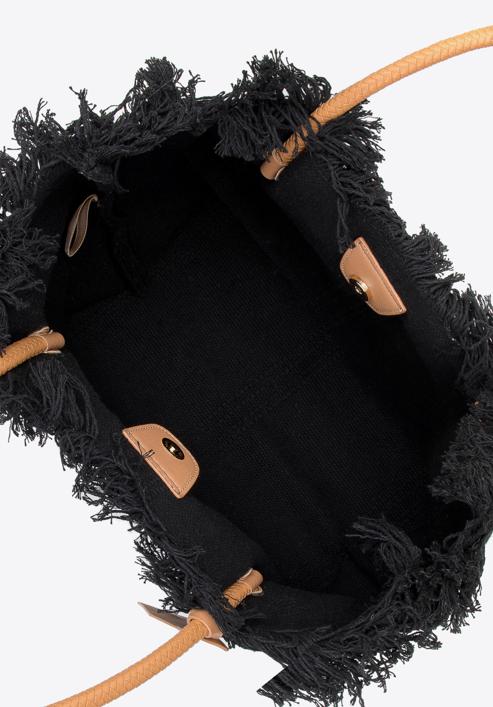 Large fringed woven shopper bag, black, 98-4Y-400-1, Photo 3