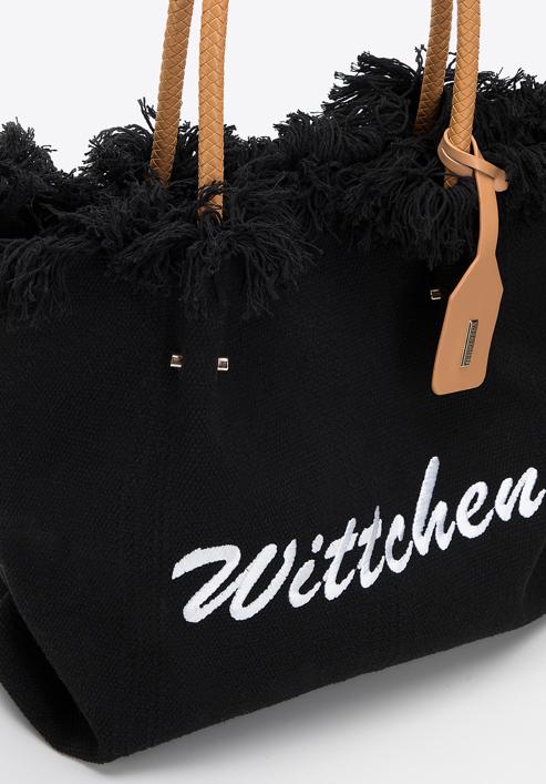 Large fringed woven shopper bag, black, 98-4Y-400-1, Photo 5