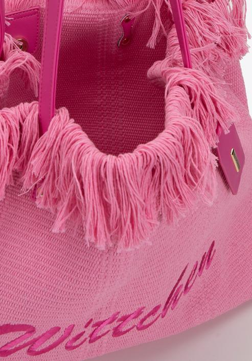 Large fringed woven shopper bag, pink, 98-4Y-400-0, Photo 5