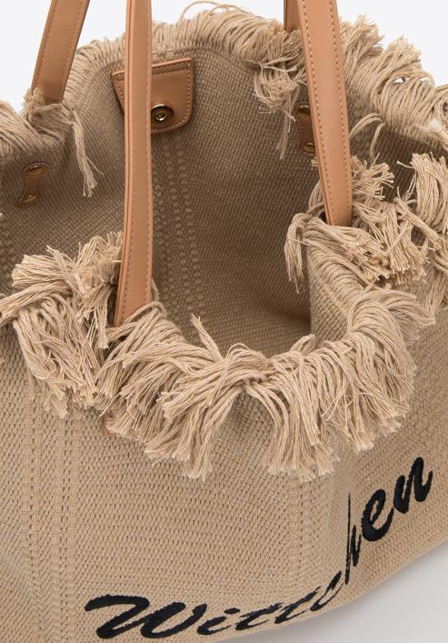 Large fringed woven shopper bag, beige, 98-4Y-400-1, Photo 6