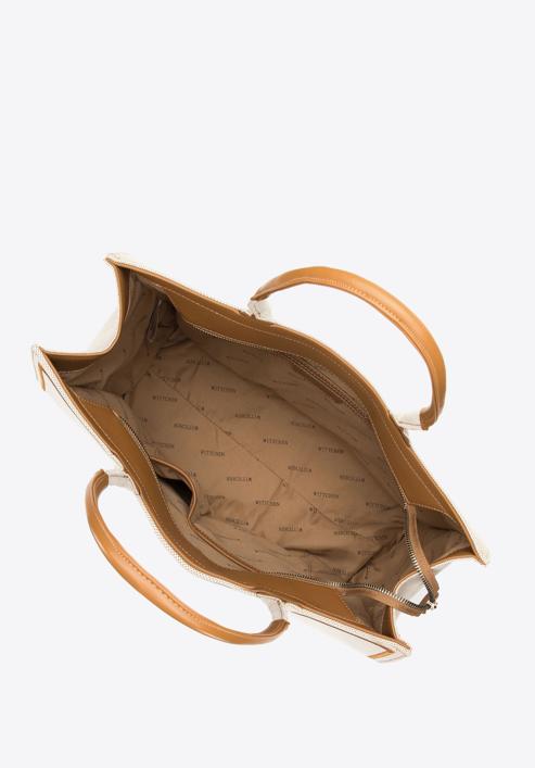 Torebka shopperka z tkaniny usztywniona, beżowo-brązowy, 98-4Y-307-9, Zdjęcie 3