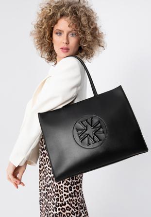 Faux leather monogram shopper bag, black, 98-4Y-304-1, Photo 1