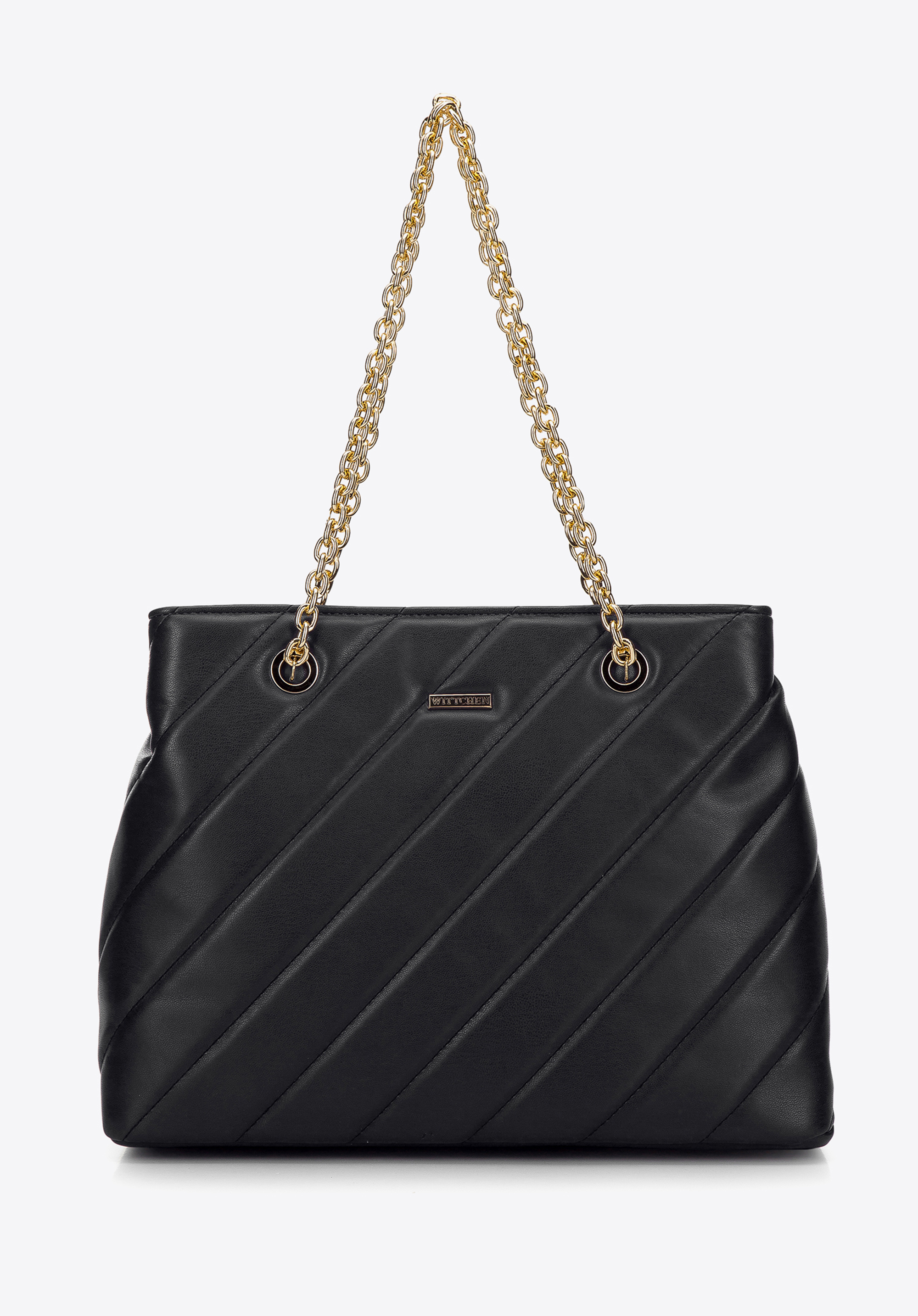 Black chain handle outlet tote bag