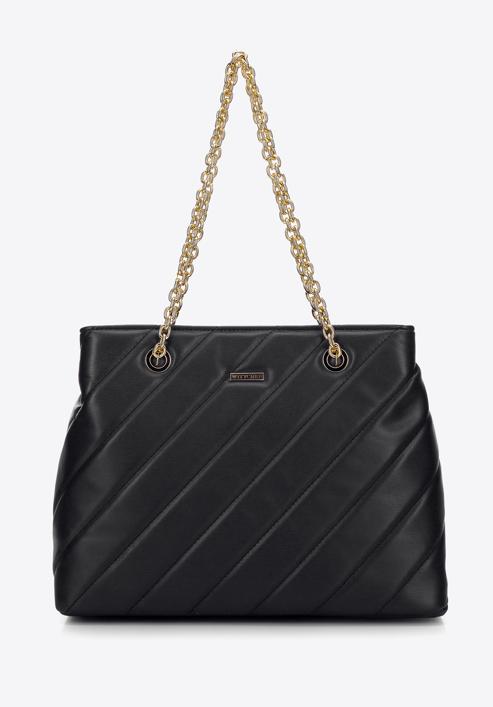 Faux leather quilted shopper bag with chain shoulder strap I WITTCHEN, black-gold, 97-4Y-608-1S, Photo 1